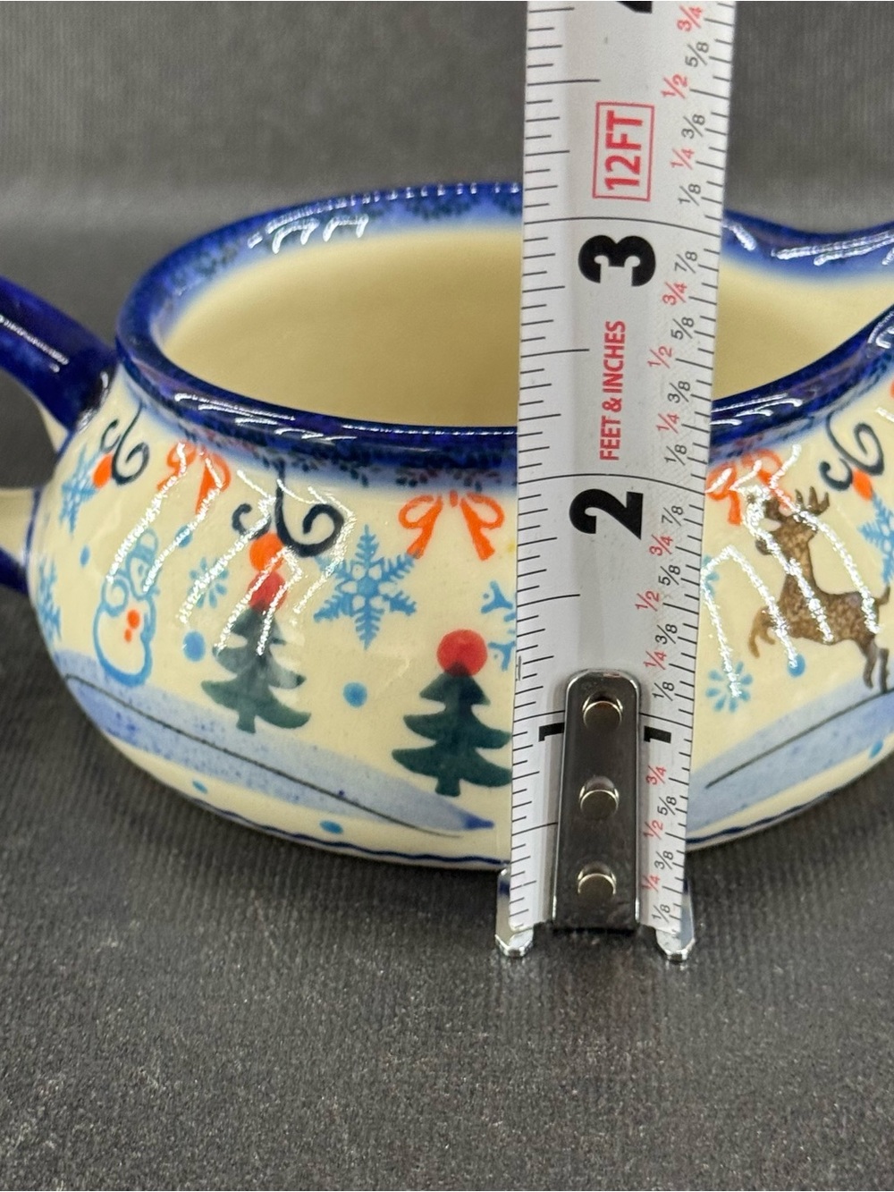 Polish Pottery Bowleslawiec Gravy Boat Creamer Winter Snow Christmas Holidays - Picture 7 of 8